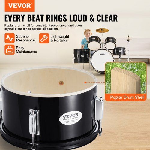 Kids Drum Set 5-Piece 406.4 mm Beginner Full Drum Set with Bass Toms Snare Floor Drum Adjustable Throne Cymbal Hi-Hat Pedal and Two Pairs of Drumsticks