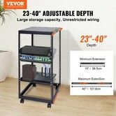 20U Open Frame Server Rack 15''-40'' Adjustable Depth Free Standing or Wall Mount Network Server Rack 4 Post AV Rack with Casters Holds All Your Networking