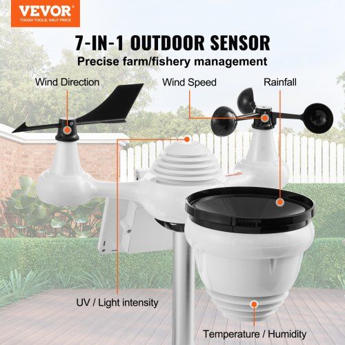 7-in-1 Wi-Fi Weather Station 177.8 mm TFT Display Wireless Outdoor Sensor