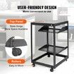 15U Open Frame Server Rack Adjustable Depth Free Standing or Wall Mount Network Server Rack 4 Post AV Rack with Casters Holds All Your Networking