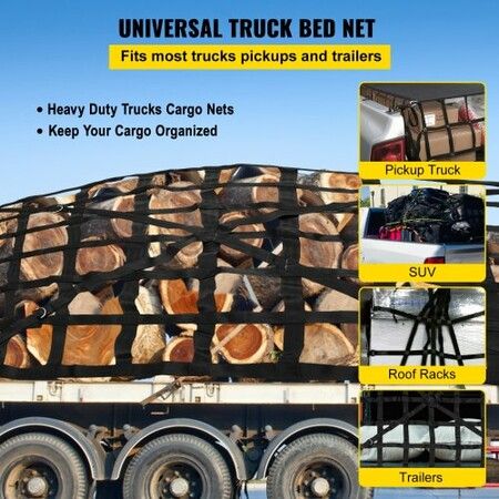 50" x 66" Cargo Net Capacity 1100LBS Cross Strap Truck Bed Cargo Net 4.2' x 5.5' Heavy Duty Cargo Sets for Pickup Trucks with Cam Buckles & S-Hooks