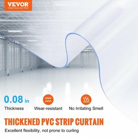 Strip Curtain 75' Length x 8" Width x 0.08" Thickness Clear PVC Smooth Curtain Strip Door Bulk Roll Plastic Door Strips for Doorways of Supermarket Garage