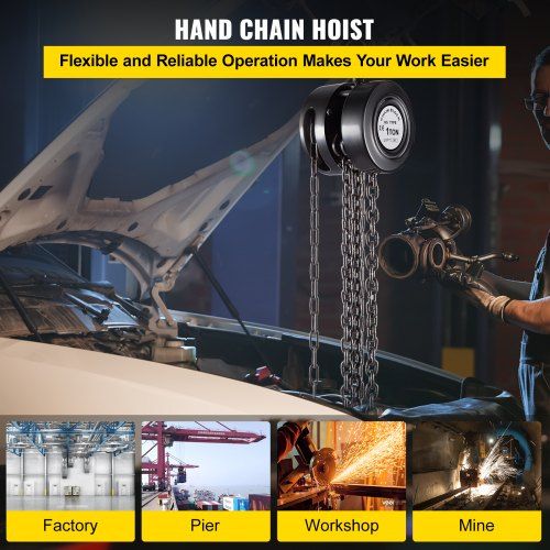 Hand Chain Hoist 2200 lbs /1 Ton Capacity Chain Block 10ft/3m Lift Manual Hand Chain Block Manual Hoist with Industrial-Grade Steel Construction for