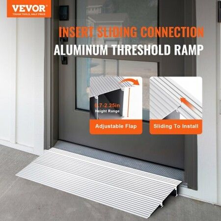 Door Threshold Ramp 2" Rise 800 lbs Load Capacity Door Ramp for Wheelchairs Aluminum Threshold Ramp for Doorways Adjustable Modular Threshold Ramp