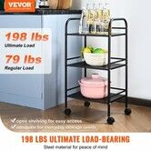 3-Tier Metal Rolling Cart Heavy Duty Utility Cart with Lockable Wheels Multi-Functional Storage Trolley with Handle for Office Living Room Kitchen Movable