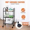 3-Tier Metal Rolling Cart Heavy Duty Utility Cart with Lockable Wheels Multi-Functional Storage Trolley with Handle for Office Living Room Kitchen Movable