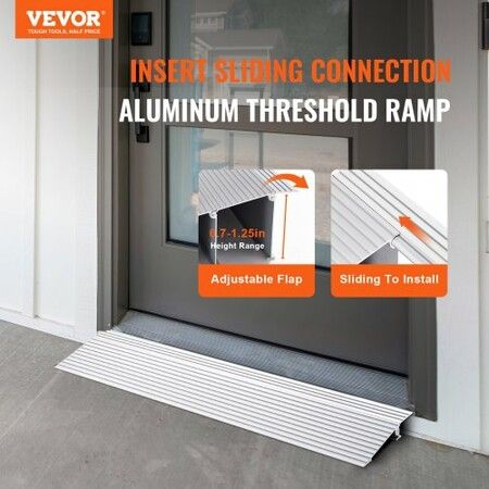 Door Threshold Ramp 1" Rise 800 lbs Load Capacity Door Ramp for Wheelchairs Aluminum Threshold Ramp for Doorways Adjustable Modular Threshold Ramp