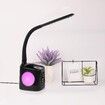 LED Desk Lamp with Clock, Color Changing Nightlight Pen Holder,Desk Light with USB Charger,Table Light for Home,Office,Bedroom-Black