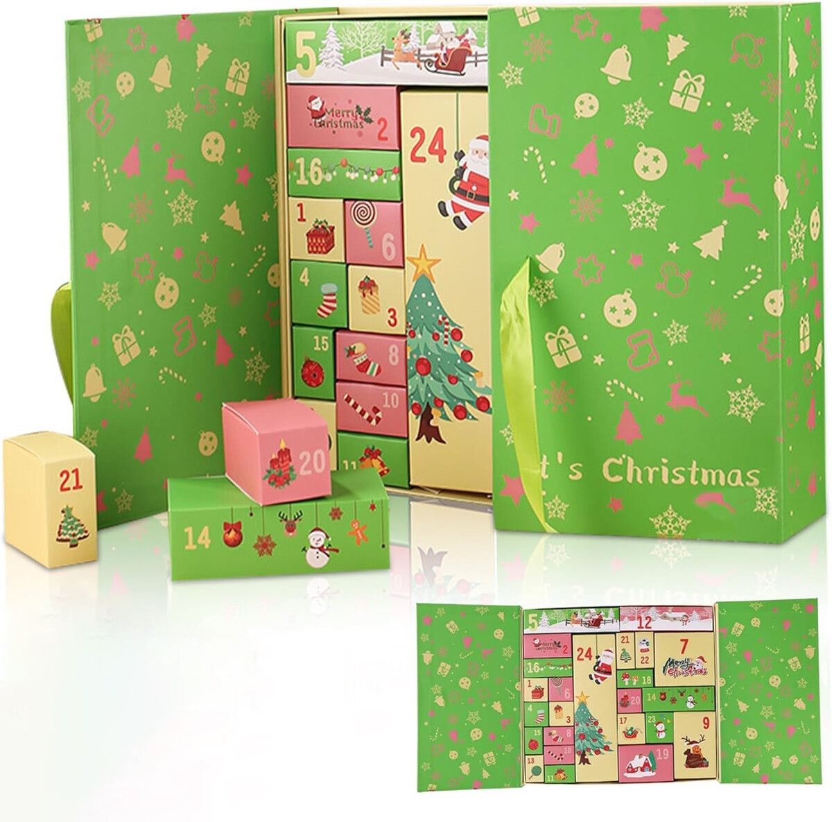24 Empty Advent Calendar Boxes,Advent Calendar Fillers,DIY Advent Calendar Empty Boxes to Fill,Fillable Empty Advent Calendar 2025 (Green)