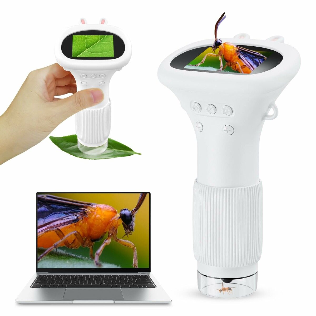 Kids Portable Microscope with 2 Inch Screen 200x Zoom Mini Digital Handheld Magnifying Glass Camera,Christmas Gifts for Age 3+(White)