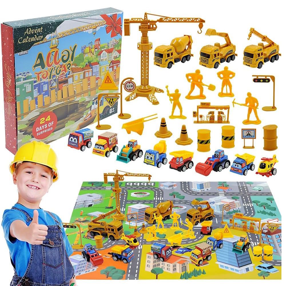 Advent Calendar Kids Boys, Construction Vehicles Toy Set, Christmas Engineering Playset, Countdown Calendar Gift for 3 to 8 Year Old Children Teens