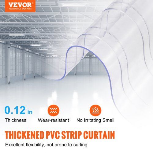 Strip Curtain 3048 cm L x 30.5 cm W x 3 mm Thickness Clear Ribbed PVC Curtain Strip Door Bulk Roll Plastic Door Strips for Doorway of Supermarket Garage