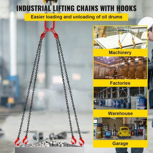 Chain Sling 9/32" X 10' Engine Lift Chain G80 Alloy Steel Engine Chain Hoist Lifts 3 Ton with 4 Leg Grab Hooks and Adjuster