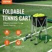 Foldable Tennis Ball Hopper Holds 180 Tennis Balls Lightweight Aluminum Alloy Tennis Ball Basket Cart with Wheels Removable Bag Carry Bag Portable Sports