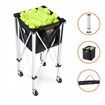 Foldable Tennis Ball Hopper Holds 180 Tennis Balls Lightweight Aluminum Alloy Tennis Ball Basket Cart with Wheels Removable Bag Carry Bag Portable Sports