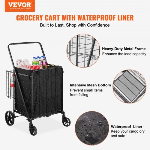 Folding Shopping Cart Rolling Grocery Cart with Double Baskets 330 LBS