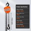 Manual Chain Hoist 1/2 Ton 1100 lbs Capacity 10 FT Come Along G80 Galvanized Carbon Steel with Double-Pawl Brake Auto Chain Leading & 360 degree Rotation