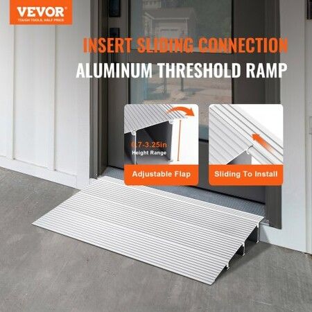 Door Threshold Ramp 3" Rise 800 lbs Load Capacity Door Ramp for Wheelchairs Aluminum Threshold Ramp for Doorways Adjustable Modular Threshold Ramp