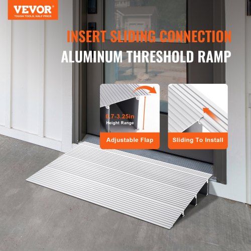 Door Threshold Ramp 3" Rise 800 lbs Load Capacity Door Ramp for Wheelchairs Aluminum Threshold Ramp for Doorways Adjustable Modular Threshold Ramp