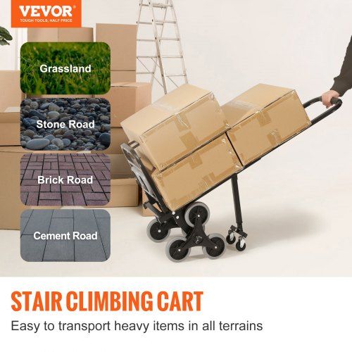 Stair Climbing Cart Heavy-Duty Hand Truck Dolly 170 kg Load Capacity Foldable Stair Climber Hand Trucks with Adjustable Handle All Terrain Cart