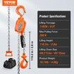 Manual Lever Chain Hoist 1/2 Ton 1100 lbs Capacity 10 FT Come Along G80 Galvanized Carbon Steel with Weston Double-Pawl Brake Auto Chain Leading