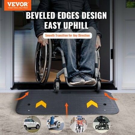 Upgraded Rubber Threshold Ramp 3.8 cm Rise Wheelchair Ramp Doorway Natural Curb Ramp Rated 15 tons Load Capacity Non-Slip Textured Surface Rubber Curb Ramp
