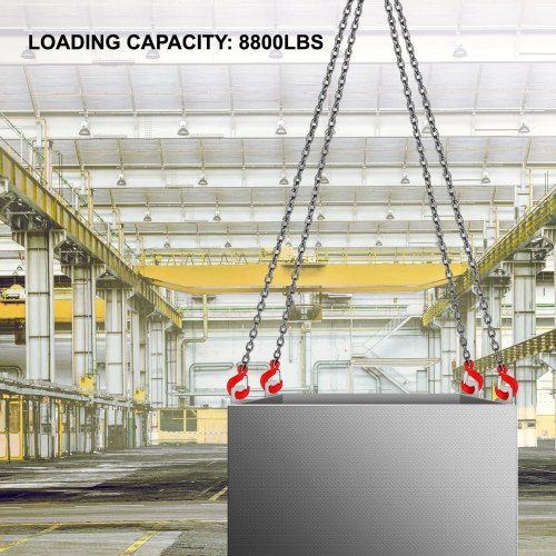 4 Legs Chain Sling with Sling Hook G80 8MM X 1M Lifting Chain Slings Chain Hanging with Shortners Crane Grade 80 4T/ 3992KGS Heavy Duty Lifting Chain