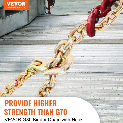 Transport Binder Chain 3220 kg Working Load Limit 3/8''x20' G80 Tow Chain Tie Down with Grab Hooks DOT Certified Galvanized Coating Manganese Steel