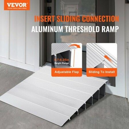 Door Threshold Ramp 6" Rise 800 lbs Load Capacity Door Ramp for Wheelchairs Aluminum Threshold Ramp for Doorways Adjustable Modular Threshold Ramp