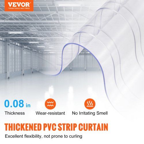 Strip Curtain 164' Length x 8" Width x 0.08" Thickness Clear Ribbed PVC Curtain Strip Door Bulk Roll Plastic Door Strips for Doorways of Supermarket Garage