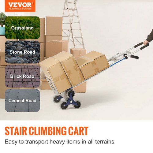 Stair Climbing Cart 250 kg Load Capacity Aluminum Hand Truck Dolly with Dual Handles Integrated Frame & Nonslip Rubber Wheels Multipurpose Stair Climber