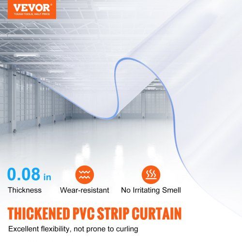 Strip Curtain 150' Length x 8" Width x 0.08" Thickness Clear PVC Smooth Curtain Strip Door Bulk Roll Plastic Door Strips for Doorways of Supermarket Garage