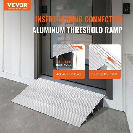 Door Threshold Ramp 4" Rise 800 lbs Load Capacity Door Ramp for Wheelchairs Aluminum Threshold Ramp for Doorways Adjustable Modular Threshold Ramp