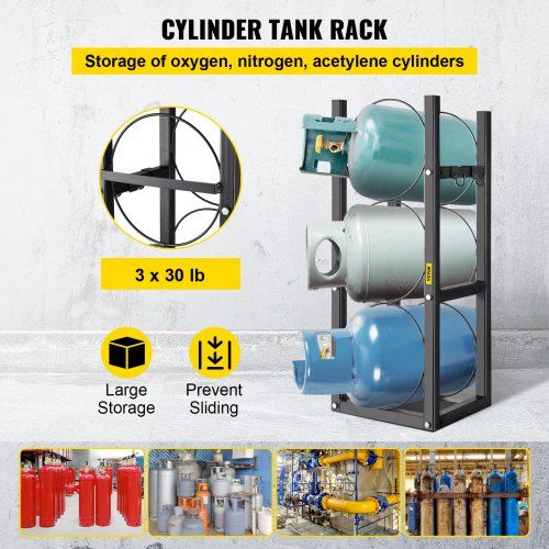 Refrigerant Tank Rack Cylinder Tank Rack w/ 3*30lb for Gas Oxygen Nitrogen