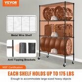 Storage Shelving Unit with Wheels 4-Tier Adjustable 700 lbs Capacity Heavy Duty Garage Shelves Metal Organizer Wire Rack Black 47.2" L x 17.7" W x 74" H