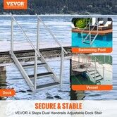 Dock Ladder 4 Step Dock Stairs 30''-38'' Adjustable Height 227 kgs Load Capacity Aluminum Pontoon Boat Ladder with Dual Handrails & Nonslip Rubber Mat