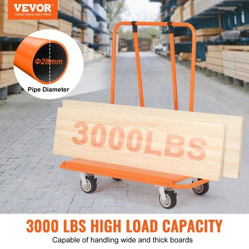 Drywall Cart 3000 LBS Panel Dolly Cart with 45.28" x 21.8" Deck and 5" Swivel Wheels Heavy-Duty Drywall Sheet Cart Handling Wall Panel Sheetrock Lumber