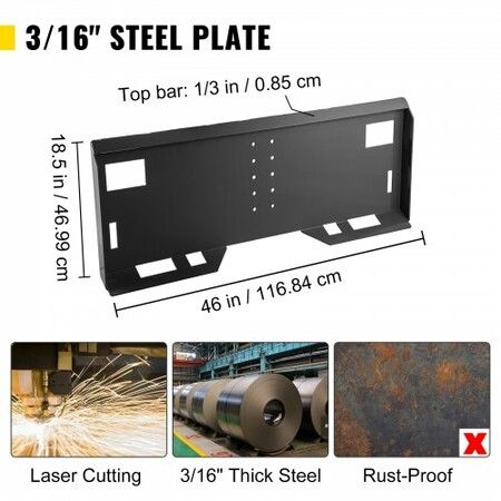 Universal Skid Steer Mount Plate 3/16\" Thick Skid Steer Plate Attachment 3000LBS Weight Capacity Quick Attach Mount Plate Adapter Loader with Holes