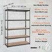 Storage Shelving Unit 5-Tier Adjustable 907 kg Capacity Heavy Duty Garage Shelves Metal Organizer Utility Rack Black 45D x 122W x 183H cm