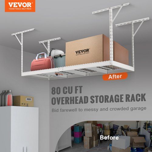 Overhead Garage Storage Rack 91.44x243.84cm Garage Ceiling Storage Racks Heavy Duty Adjustable Cold Rolled Steel Racks for Garage Storage Organization