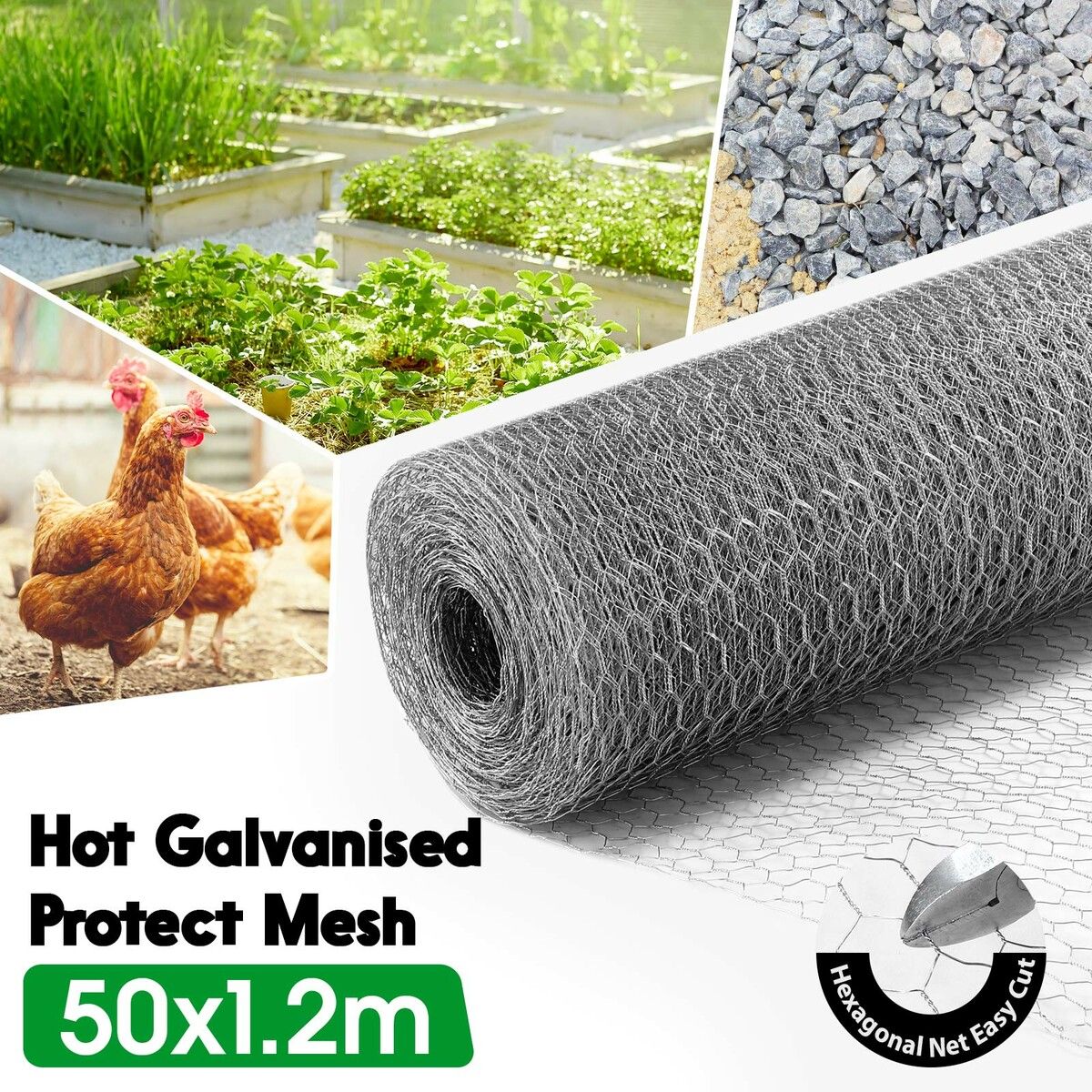 Hardware Cloth Wire Mesh Fence Hot Dip Galvanised Welded Chicken Coop Rabbit Cage Guard Barrier Enclosure Tree Protection Fencing Netting 50mx1.2m