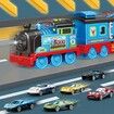 Transport Train with Ejection Race Track, Collapsible Transporter with Random 6 Race Cars Toys for Kids, Early Educational Toys