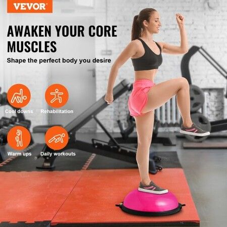 Half Exercise Ball Trainer 26 inch Balance Ball Trainer 1500lbs Capacity Stability Ball Yoga Ball with Resistance Bands & Foot Pump Strength Fitness Ball