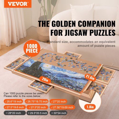 1000 Piece Puzzle Board with 6 Drawers and Cover Rotating Wooden Jigsaw Puzzle Plateau Portable Puzzle Accessories Puzzle Organizer & Puzzle Storage