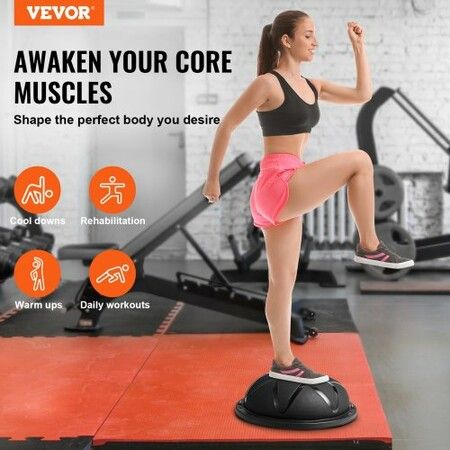 Half Exercise Ball Trainer 23 inch Balance Ball Trainer 660 lbs Capacity Stability Ball Yoga Ball with Resistance Bands and Pump Strength Fitness Ball