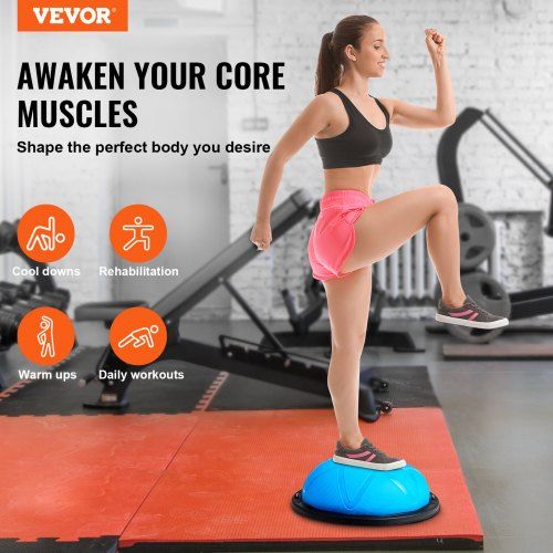 Half Exercise Ball Trainer 23 inch Balance Ball Trainer 660 lbs Capacity Stability Ball Yoga Ball with Resistance Bands and Pump Strength Fitness Ball