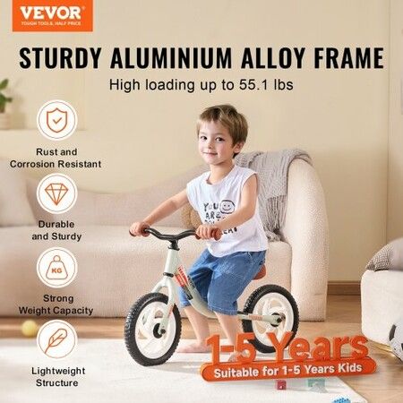 Toddler Balance Bike Lightweight Aluminum Alloy Balance Bicycle for Kids with Adjustable Seat & Handlebar 12" EVA Foam Tires No Pedal Kids Bicycle Gift
