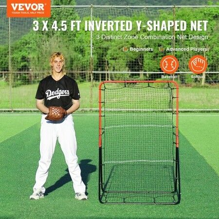 Baseball And Softball Rebounder Net 3x4.5 ft PitchBack 3-Way Trainer