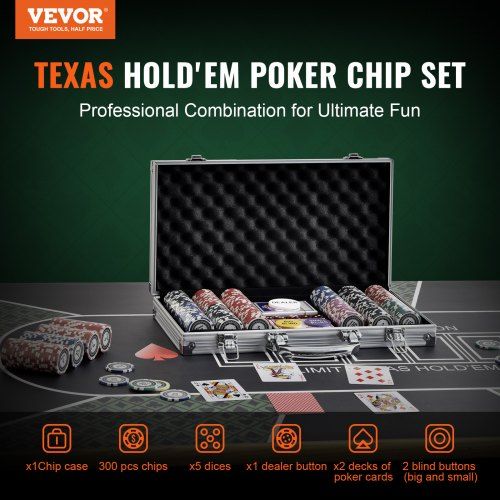 Poker Chip Set 300-Piece Poker Set Complete Poker Playing Game Set with Aluminum Carrying  Case 11.5 Gram Casino Chips Cards Buttons and Dices for Texas