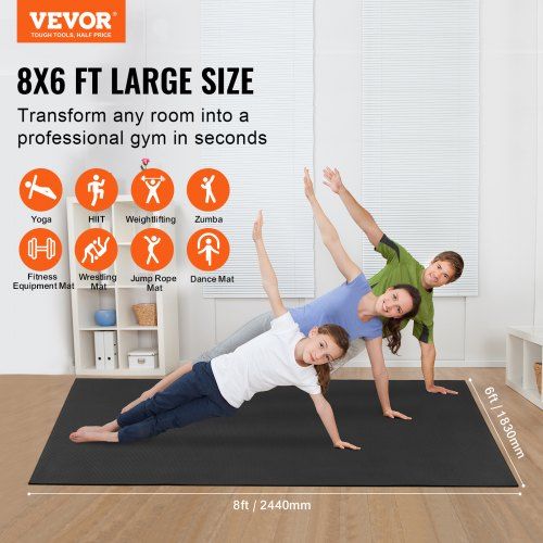 Exercise Mat Non Slip High Density Premium Yoga Mat Exercise Yoga Mat for Men & Women Fitness & Exercise Mat with Bag & Carry Strap (8x6ft)